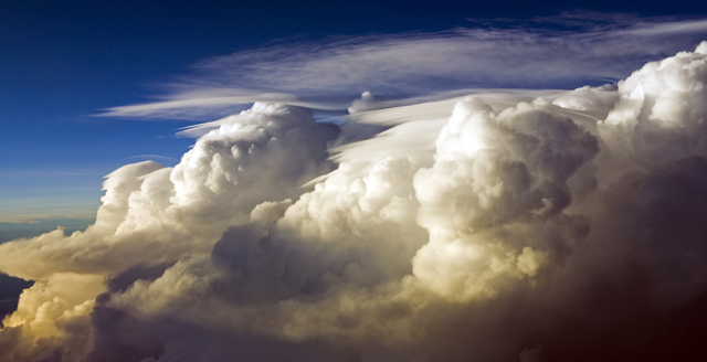 Thunderstorm bashing up against the tropopause as we crossed the ITCZ over the Pacific Ocean on 24 December 2012.