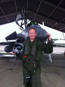 Lieutenant-colonel Hervé de Saint-Exupéry of the French Air Force just after a flight in a French Rafale