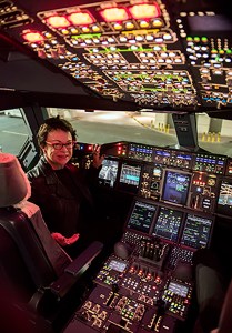 A happy passenger in Nancy-Bird Walton's cockpit in Dubai after a great flight (May 2015)