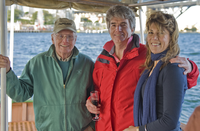 Neil Armstrong, Peter Ford, Sally Loane on Sydney Harbour, August 2011