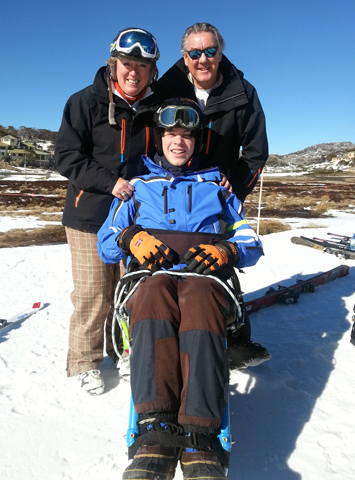 Amanda Gannon  (DWA Guide and Qantas Flight Attendant), Walter Cole with Declan  (They skied for four days.  Perhaps Declan will aspire to train for the APC! 