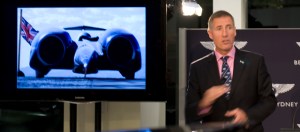 Andy Green discussing his 1997 ThrustSSC world record. (Photo Richard de Crespigny)